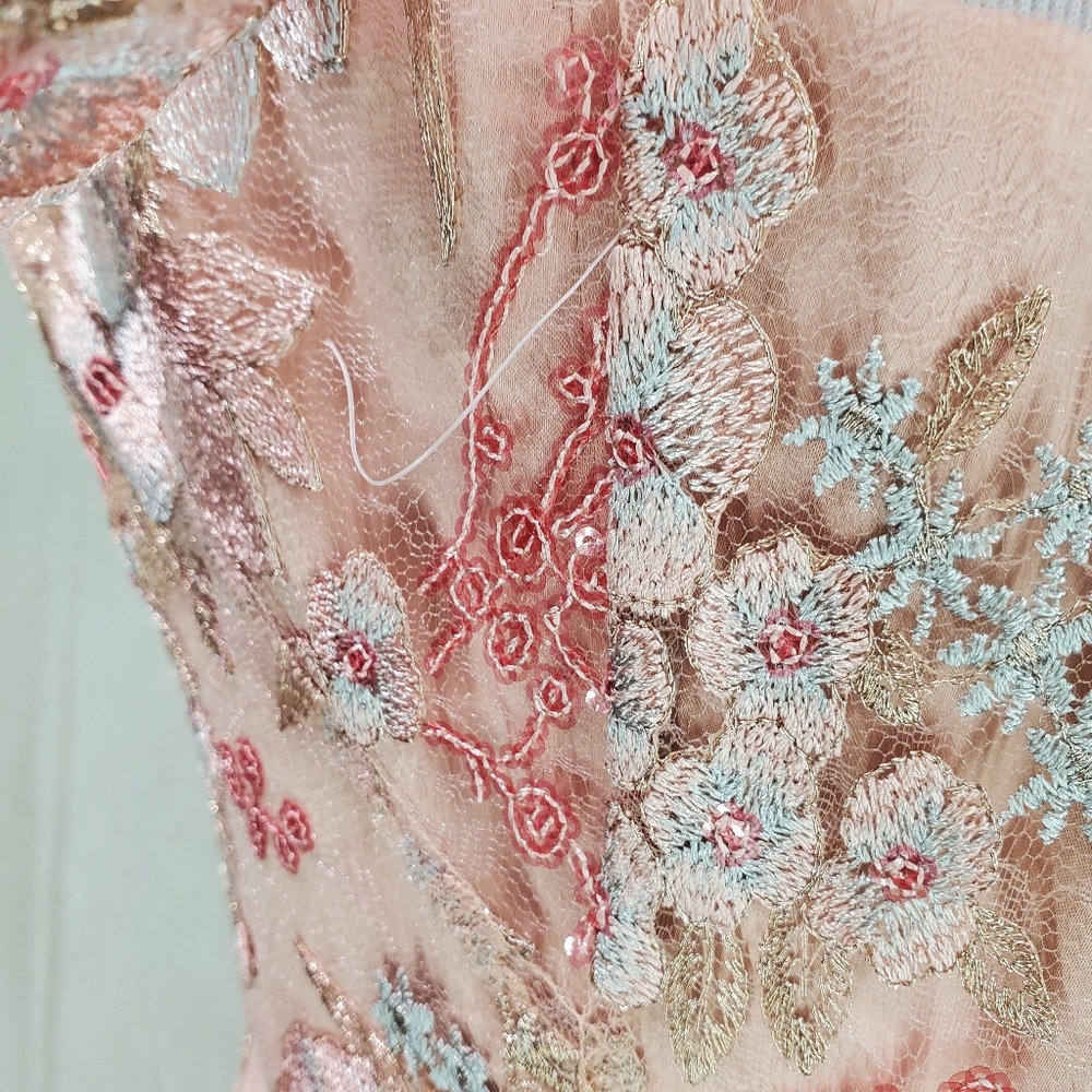 Eliza J Pink Embroidered Lace Overlay Fit & Flare Midi Dress Girly Glinda Spring - Picture 10 of 14